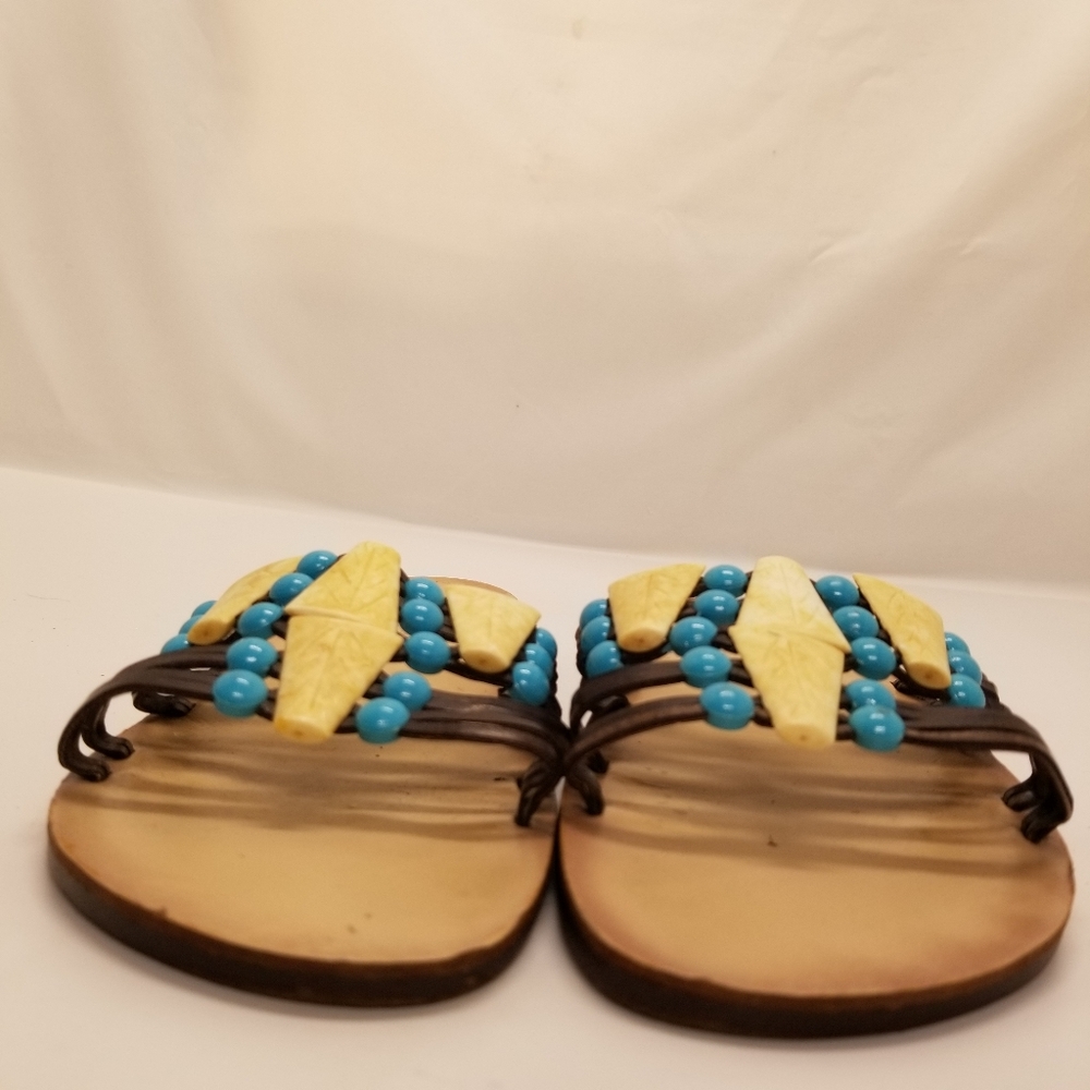 Chadwicks Woman Size 8 Turquoise Blue Shell Beaded Sandal Slip On Open Toe Beach - Picture 11 of 12